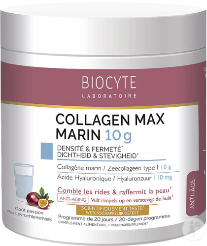 Biocyte Collagen Max 10g Marin Complément Alimentaire Peau Redensifiée Goût Passion Pot 210g