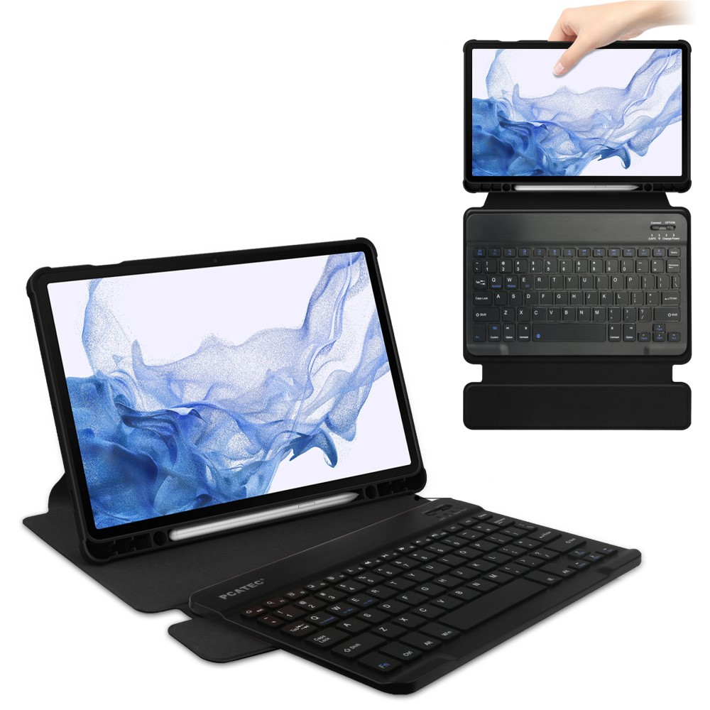 2in1 Samsung Galaxy Tab S9 Leder Tasche mit Acryl Rückseite   Magnet Bluetooth Tastatur   S-Pen Halterung (QWERTY) - Schwarz