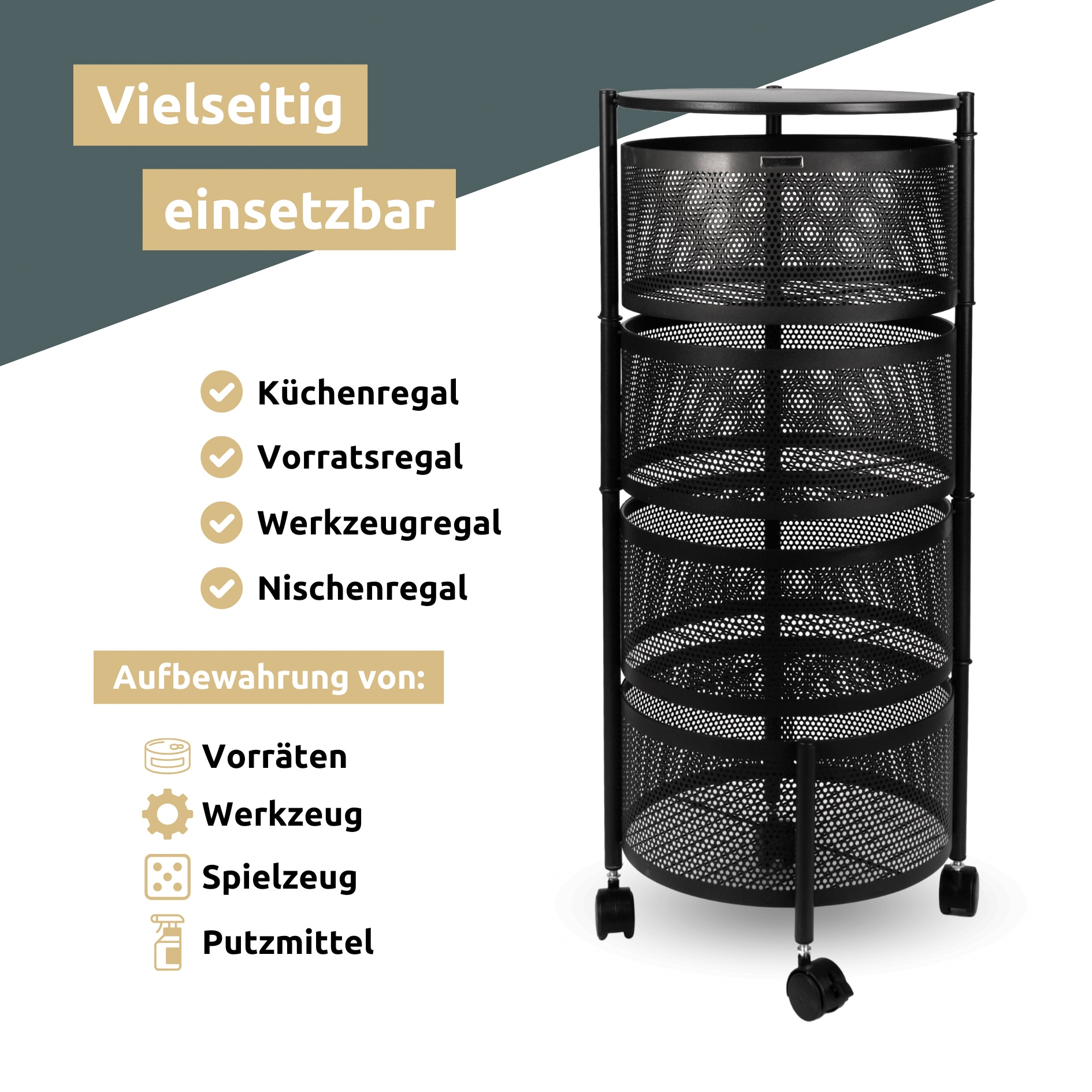 deluxe4home Rollregal 34 x 75 x 34 cm schwarz