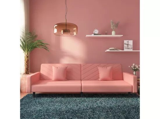 Canapé-lit à 2 places avec deux oreillers Rose Velours