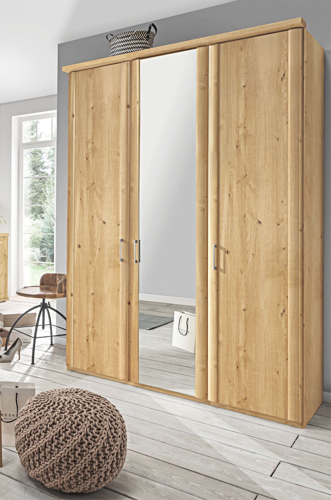 Drehtürenschrank Bern 150x197x58 cm Bianco-Eiche
