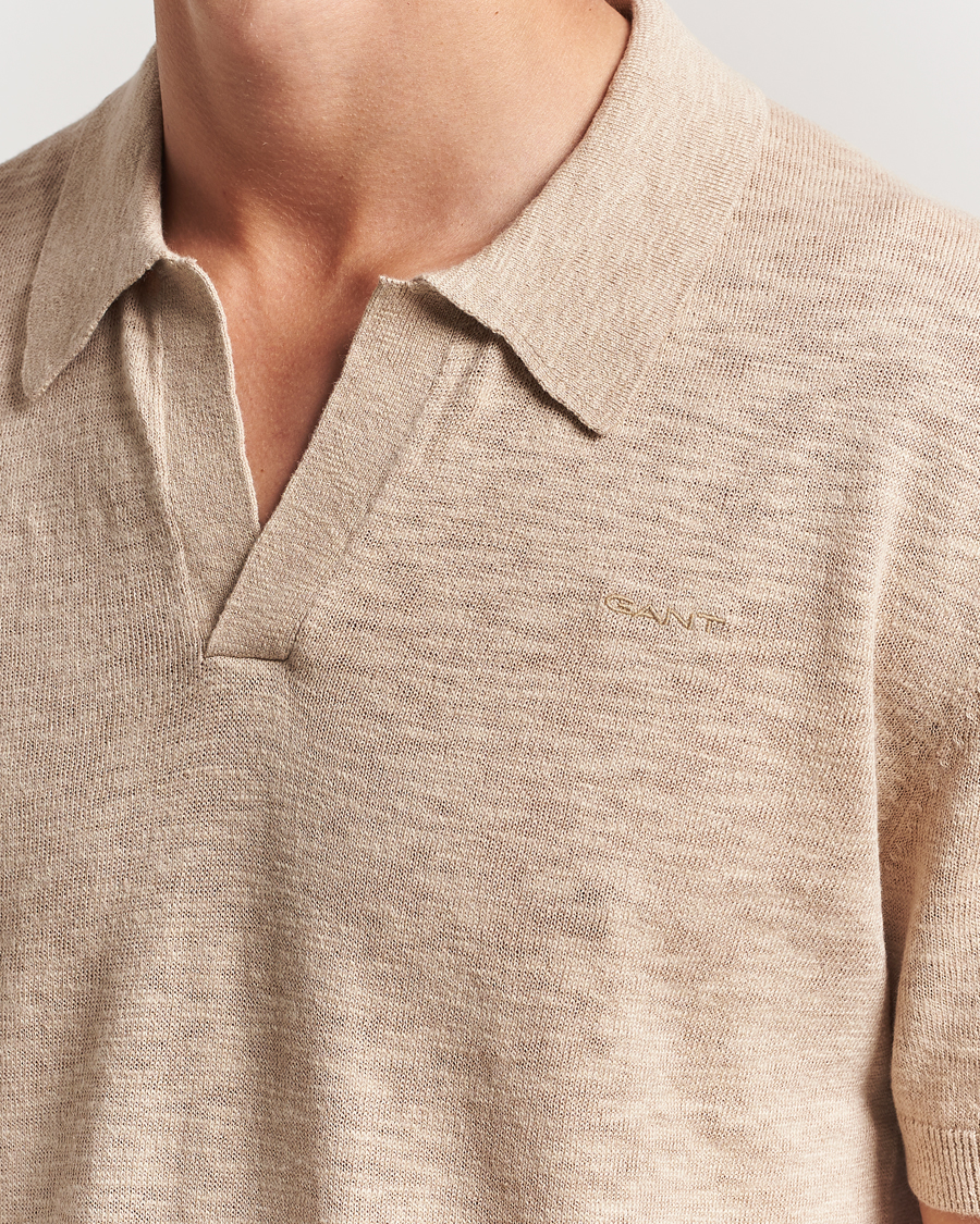 GANT Linen/Cotton Open Collar Polo Dry Sand