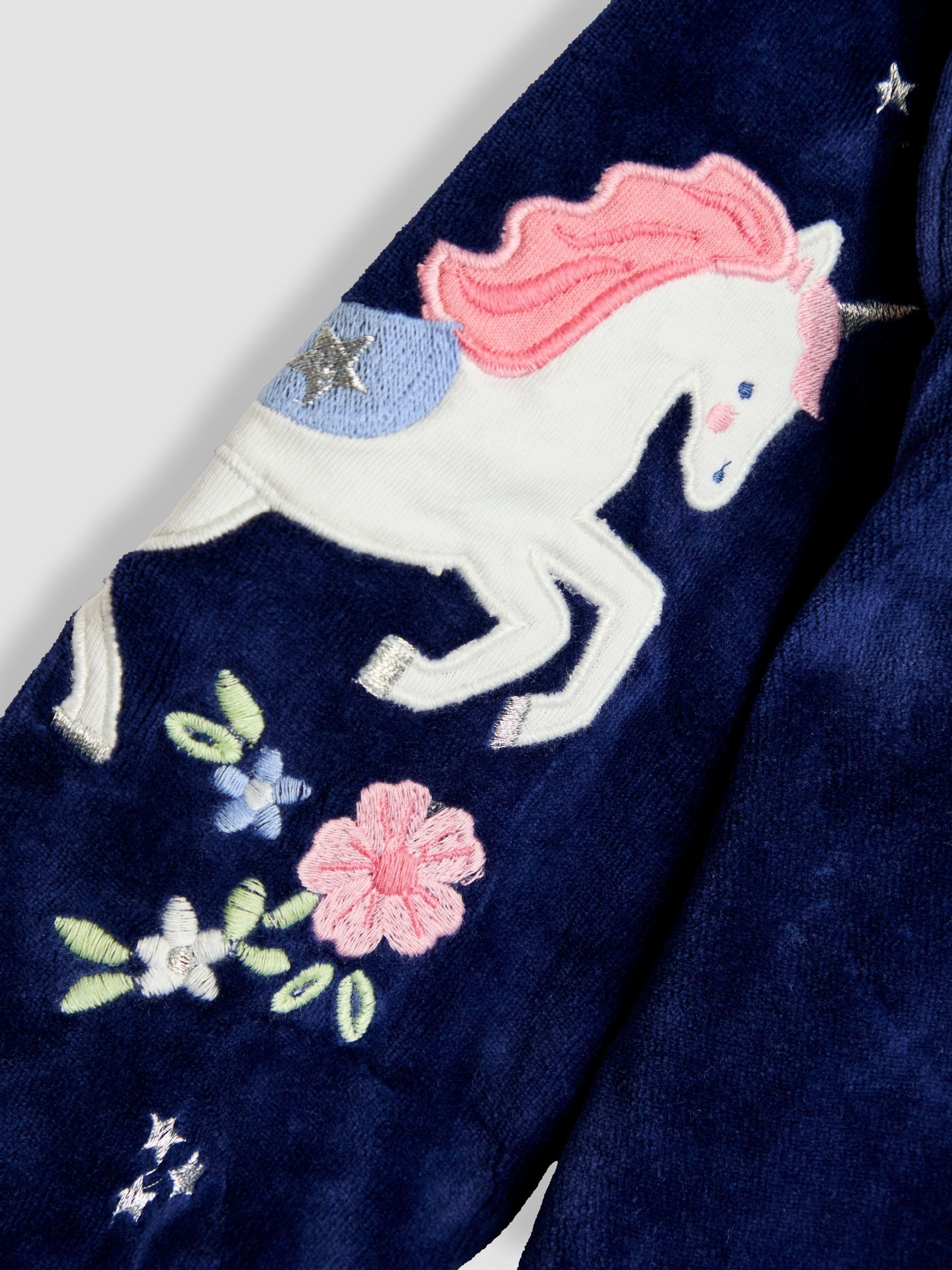 Navy Blue Floral Unicorn - JoJo Maman Bébé Embroidered Frill Velour Jacket