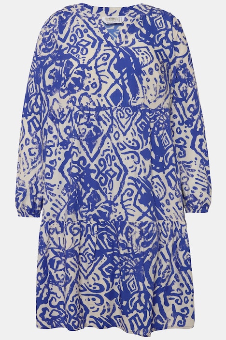 Kleid, Alloverdruck, Tunika-Ausschnitt, Langarm
