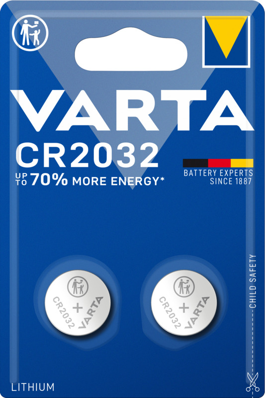 Varta Knopfbatterien, CR2032, 230 mAh, 2 Stück