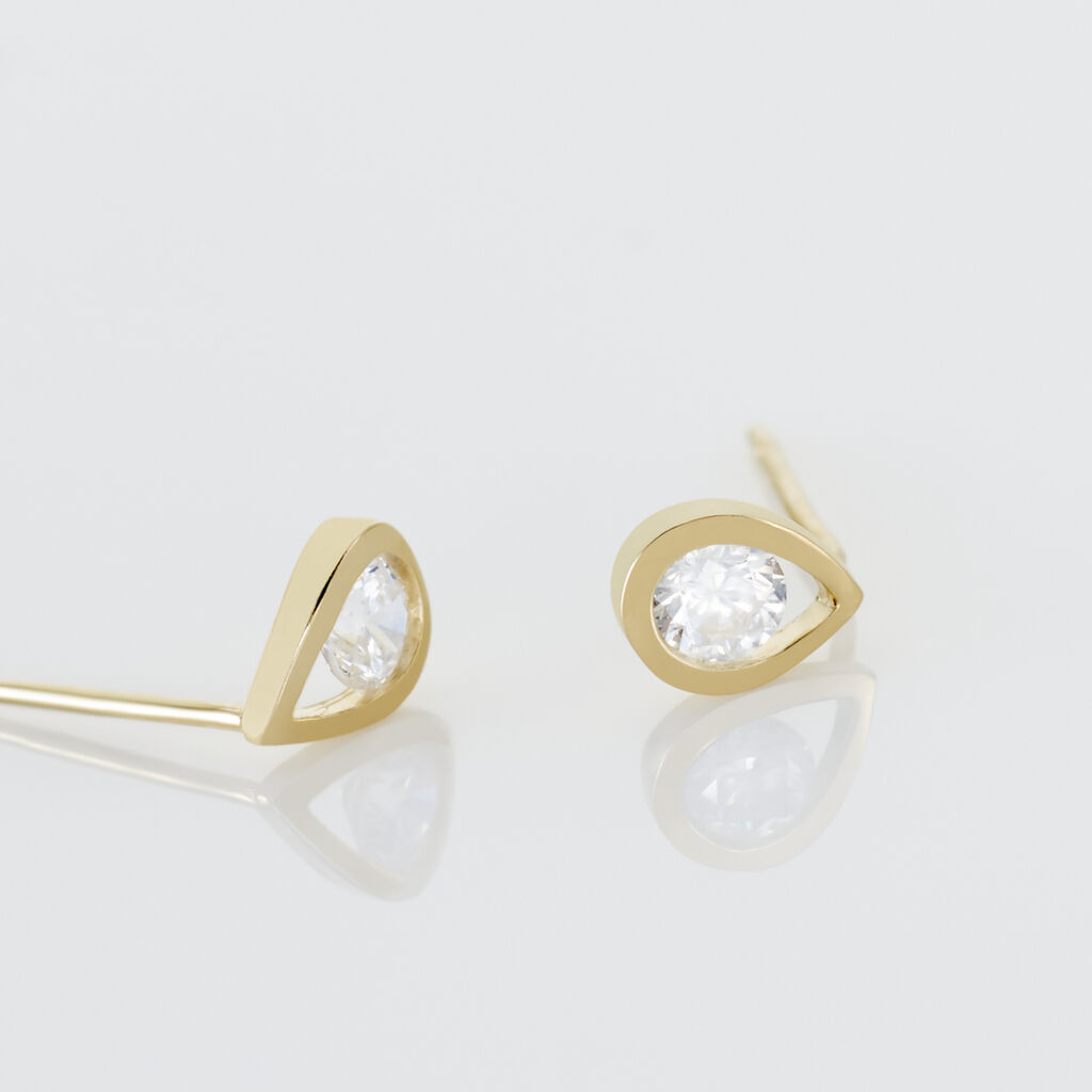 Boucles D'oreilles Puces Helie Goutte Or Jaune Oxyde De Zirconium