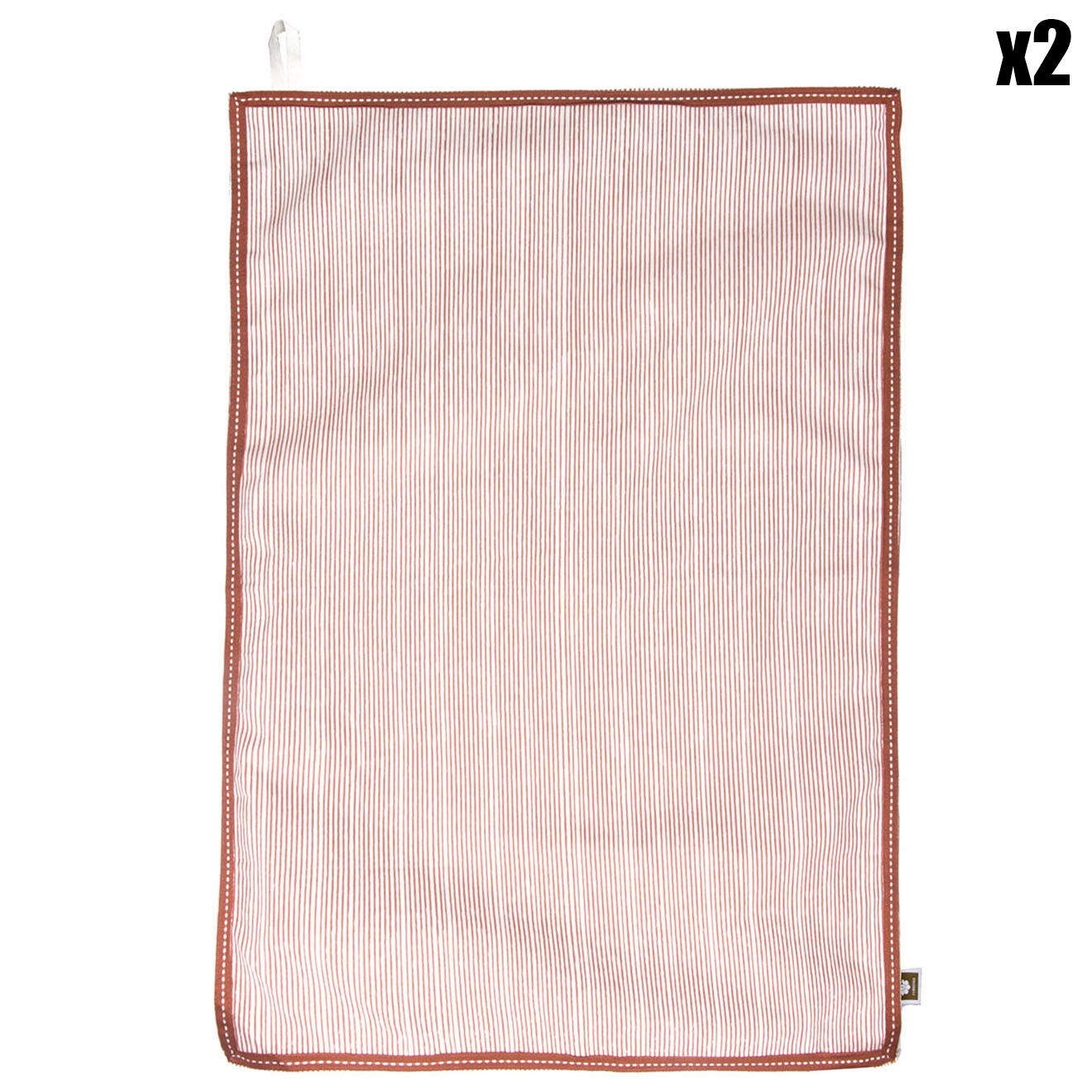 Febronie 2 Torchons en Coton Pinstripe terracotta - 50x75 cm