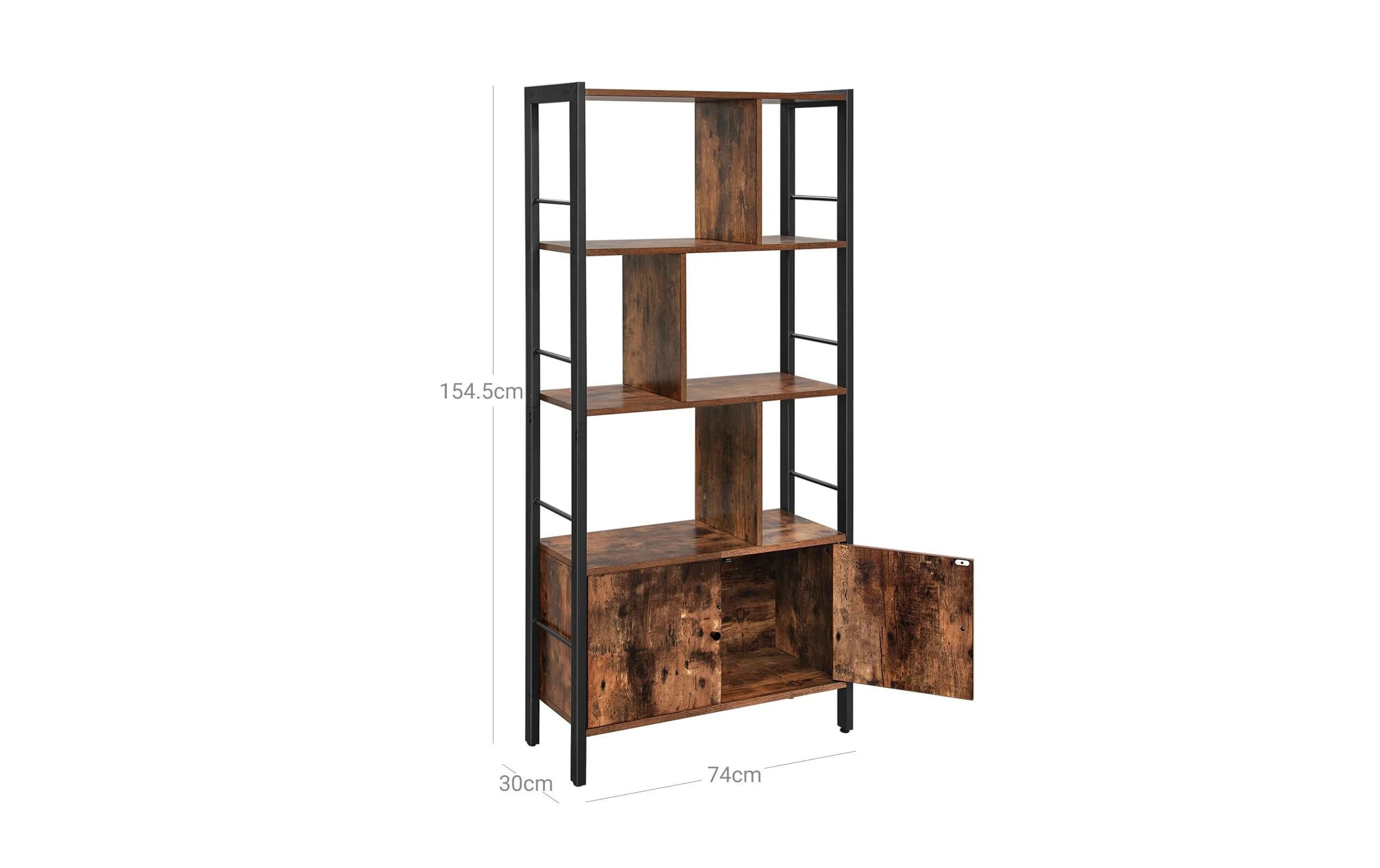 Regal mit 4 Ebenen 74 x 154.5 cm, Braun/SchwarzBücherregal aus Holz
