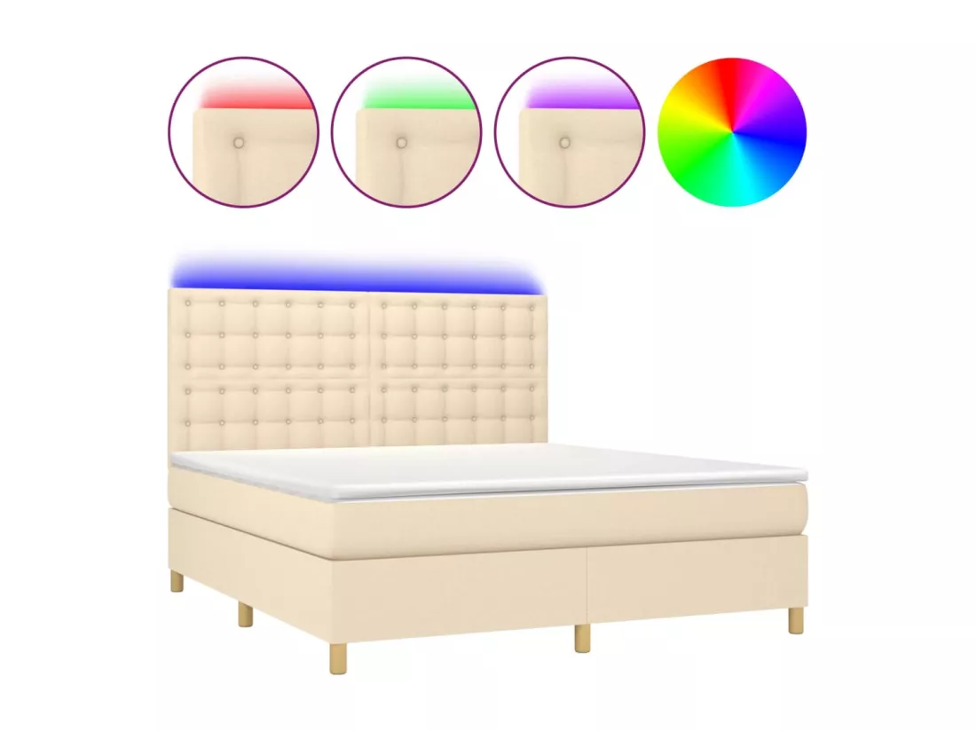 Sommier tapissier avec matelas et LED Crème 180x200 cm Tissu