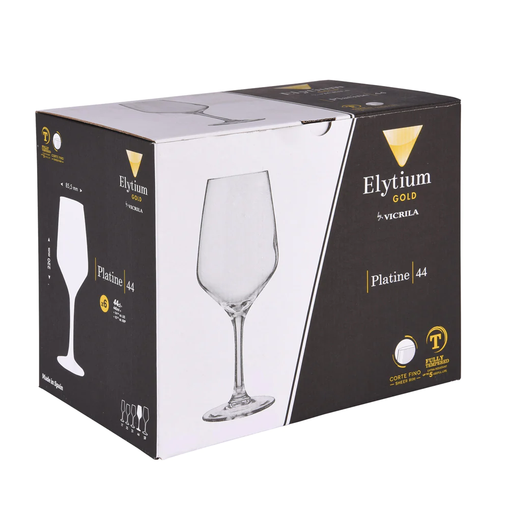 Boîte de 6 verres à pied trempés Platine 44 cl Vicrila