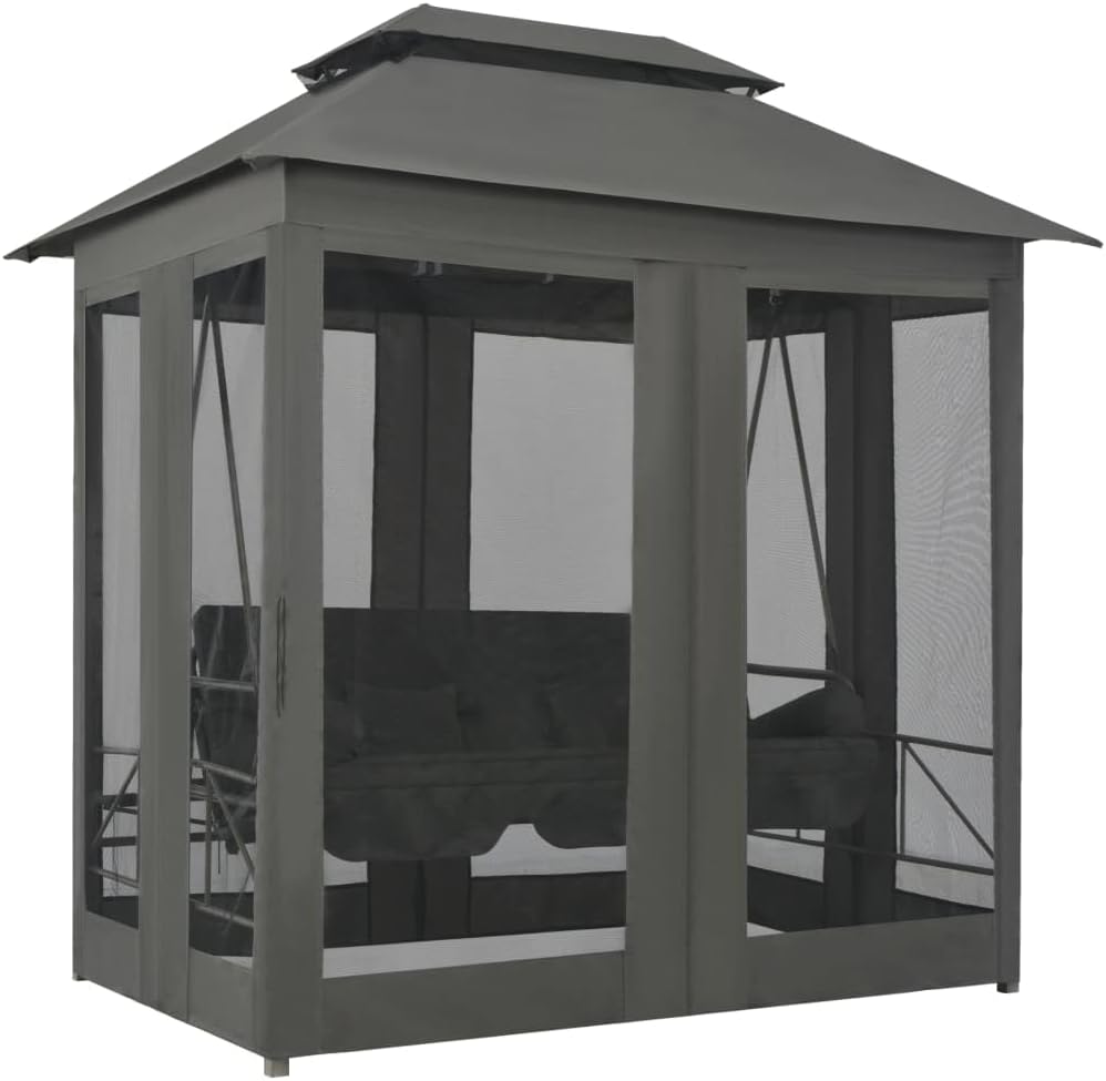 Refined Hollywoodschaukel Dach Bettfunktion Gartenschaukel Schaukelbank Liege Gartenschaukel mit Bettfunktion und Dach 220×160×240 cm Stahl