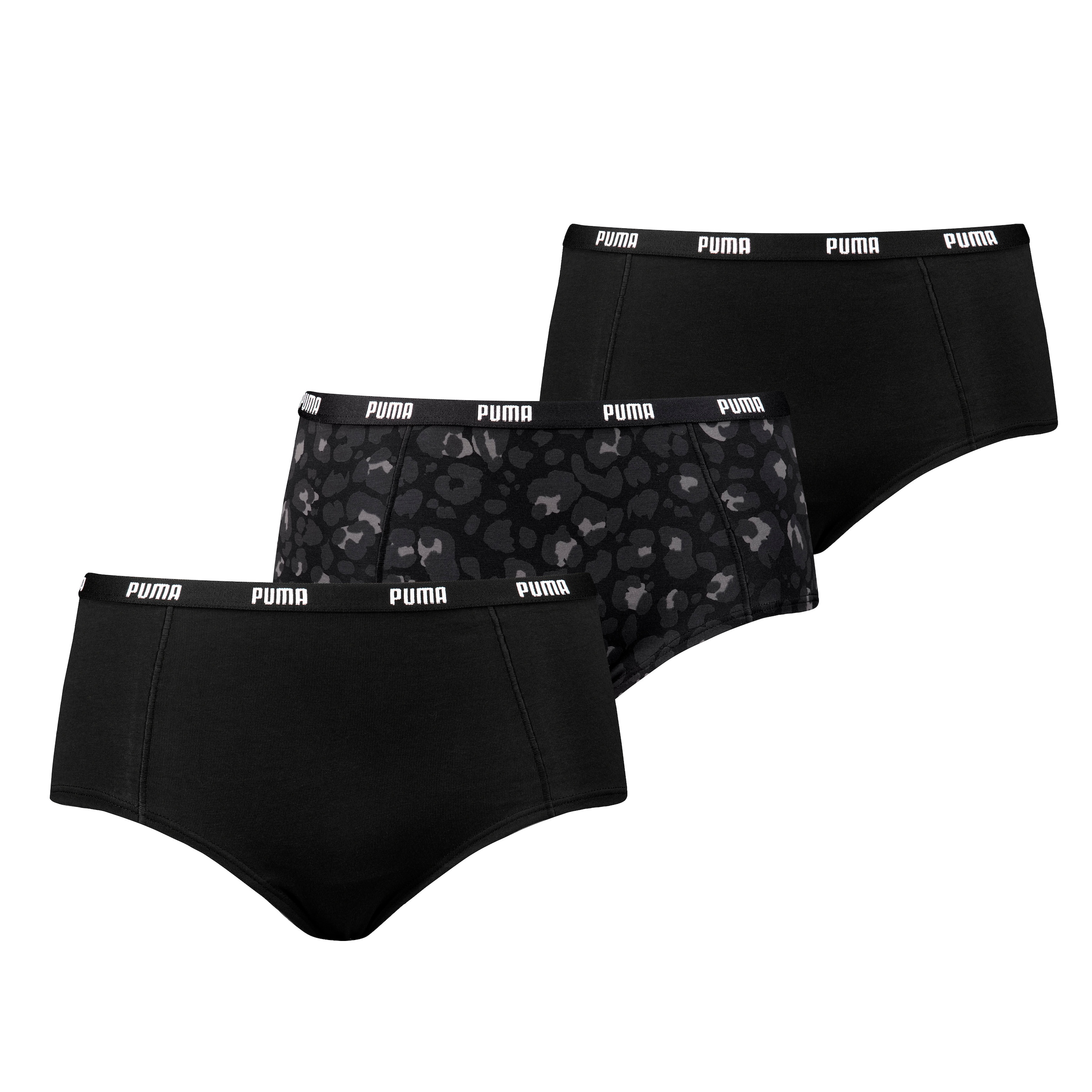 PUMA Panty »PUMA WOMEN PRINTED MINI SHORT 3P PACK«, 2x uni, 1x Animal-Design,