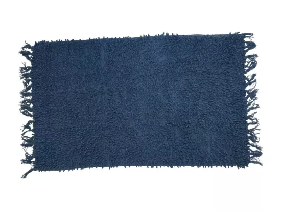 Tapis de bain en coton uni à franges marine 50x70cm