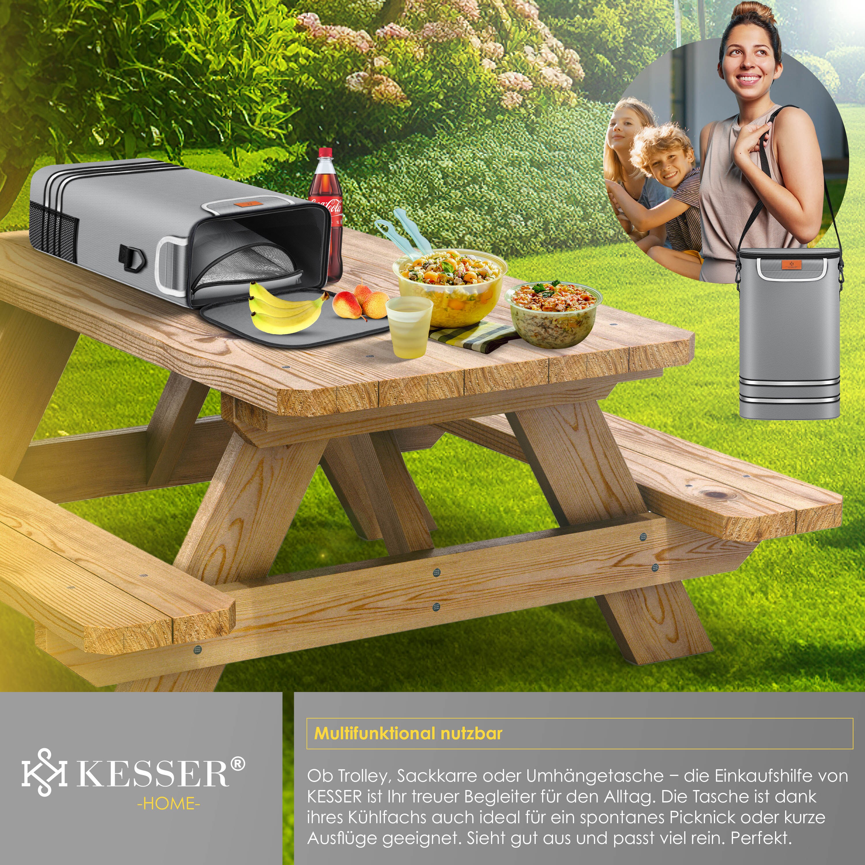 KESSER® Einkaufstrolley Treppensteiger mit Kühlfach klappbar mit 56L Kapazität und belastbar bis 50kg | 3in1 Trolley Sackkarre & Umhängetasche | Faltbarer Einkaufswagen inkl. Einkaufschip