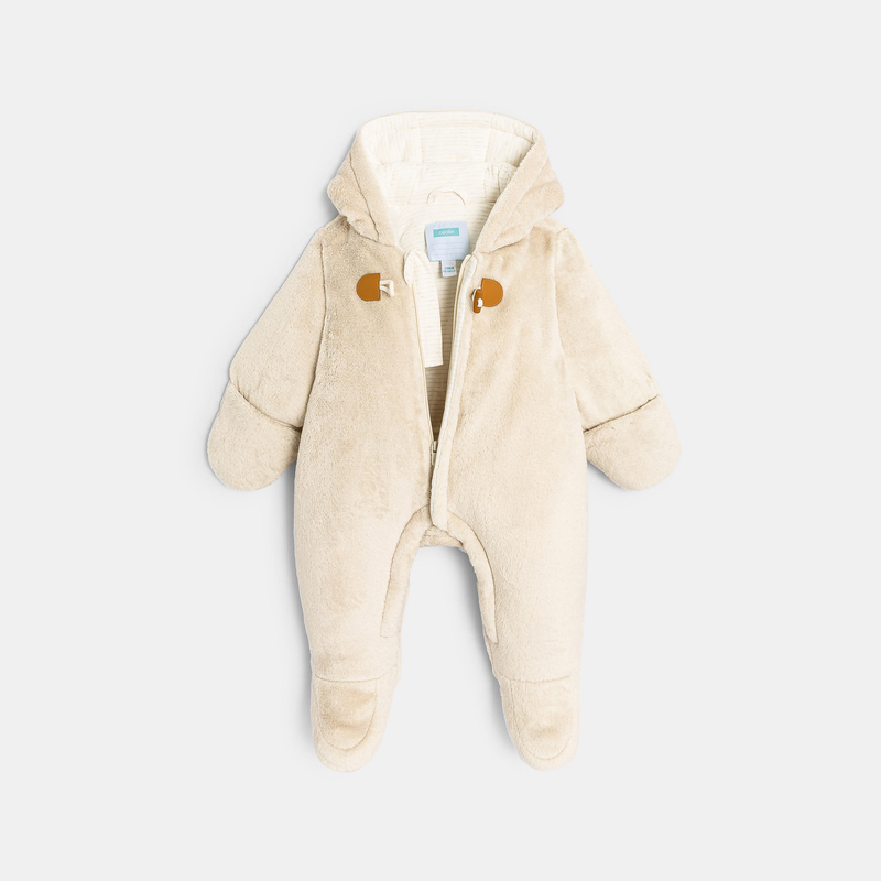 Combipilote en velours doublée jersey beige naissance