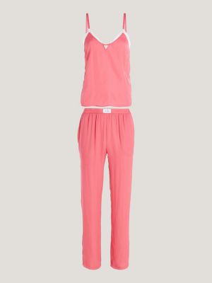 Conjunto de pijama de cetim com renda e logotipo