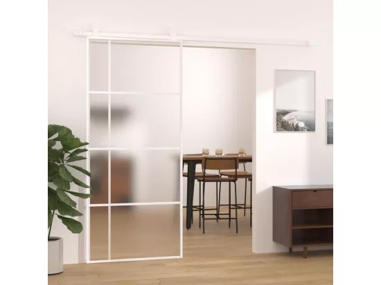 Porte coulissante Verre ESG dépoli et aluminium 90x205 cm Blanc