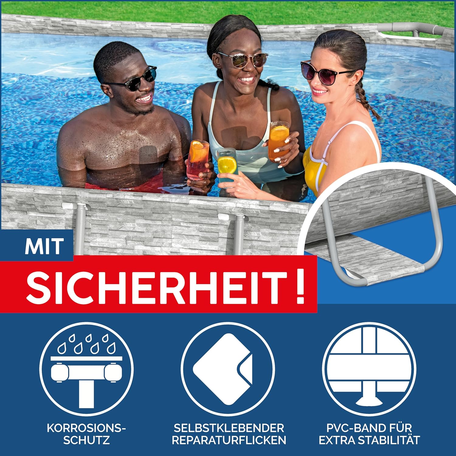 Bestway® Ersatzpool (ohne Zubehör) Power Steel Swim Vista Series Frame Pool/Aufstellbecken, 427 x 250 x 100 cm, oval, braune Rattan-Optik
