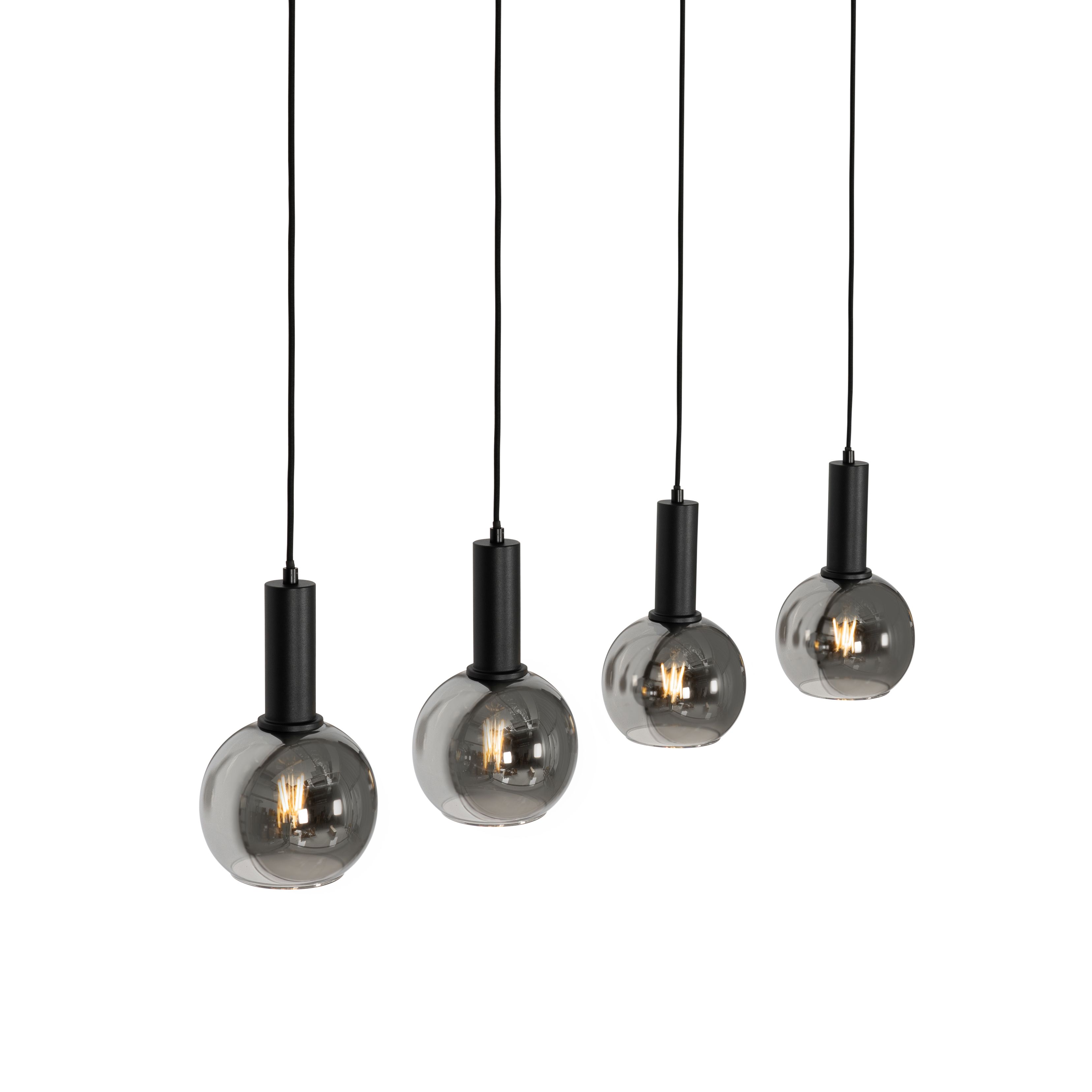 Art Deco hanglamp zwart met smoke glas 4-lichts - Josje