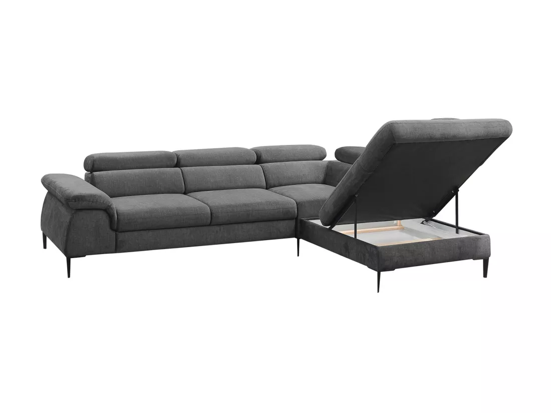 Grand canapé d'angle droit convertible en velours gris anthracite SEPINA de Pascal Morabito