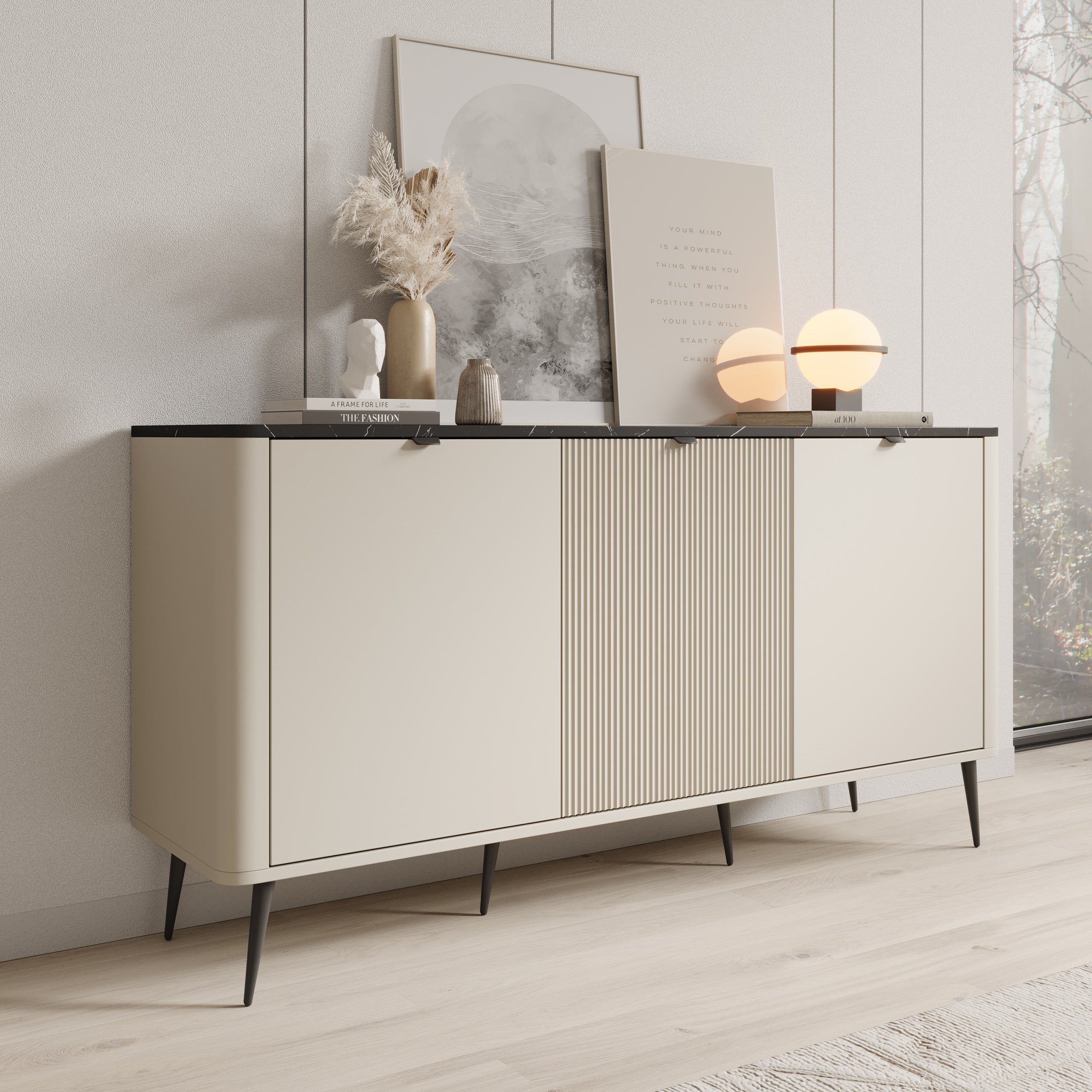 Meubella - Dressoir Mace - Beige - 160 cm