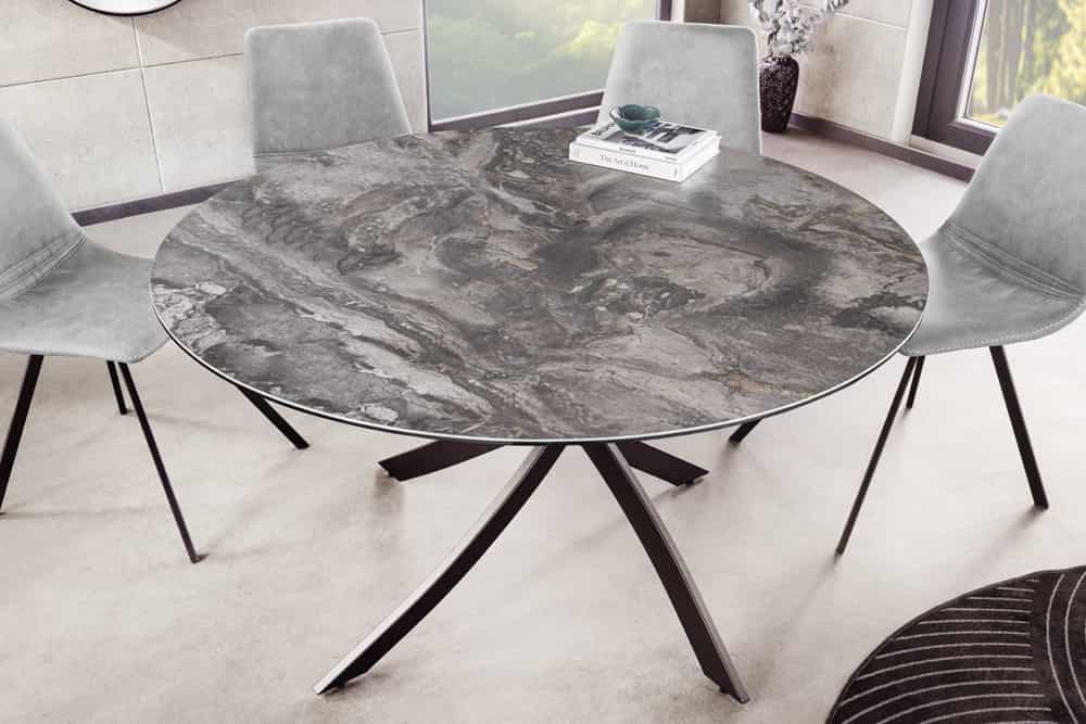 Runder Esstisch ALPINE 120cm taupe Keramik schwarzes Metallgestell