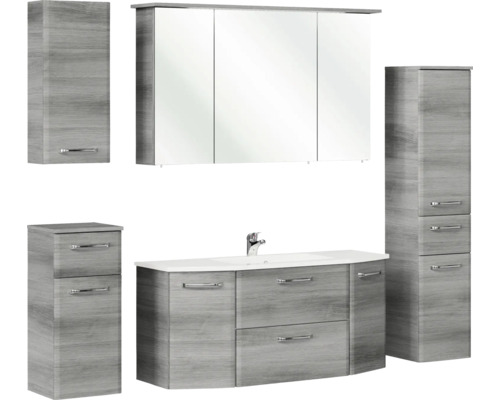 Pelipal Quickset 328 badkamermeubelset (B x H x D 175 x 200 x 39 cm), grafiet getextureerde fronten, met mineraal gegoten wastafel, hoge kast, onderkast en bovenkast (328.120006)