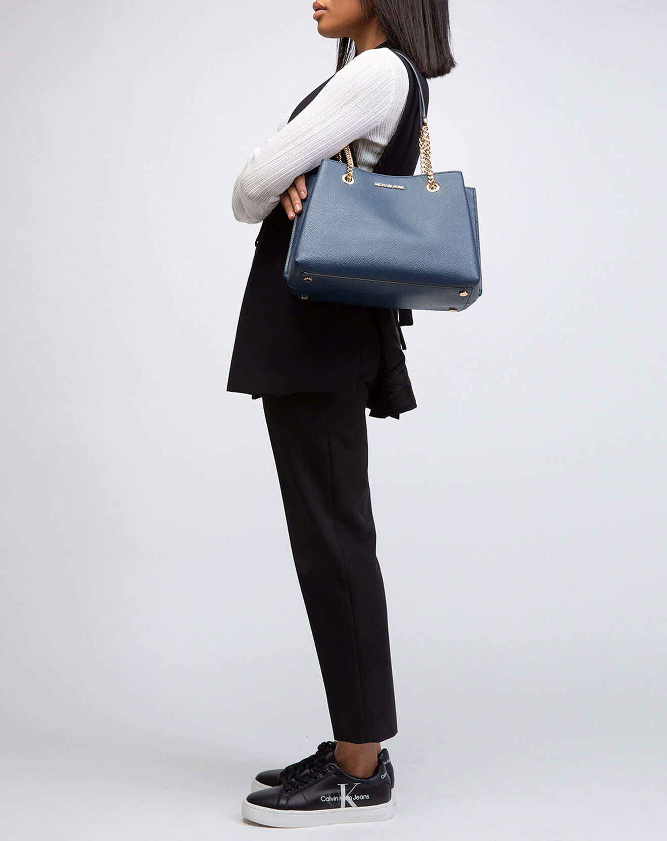 Michael Kors Sac porté épaule en Cuir Teagan bleu marine - 30x22x14 cm