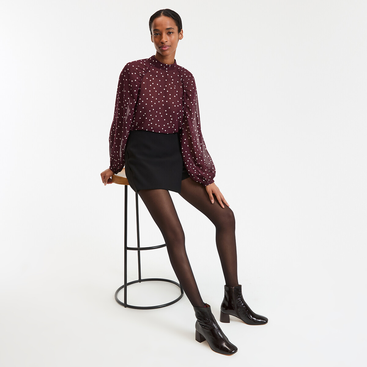 COLEÇÕES LA REDOUTE<br>Camisa com gola alta e estampa de bolinhas