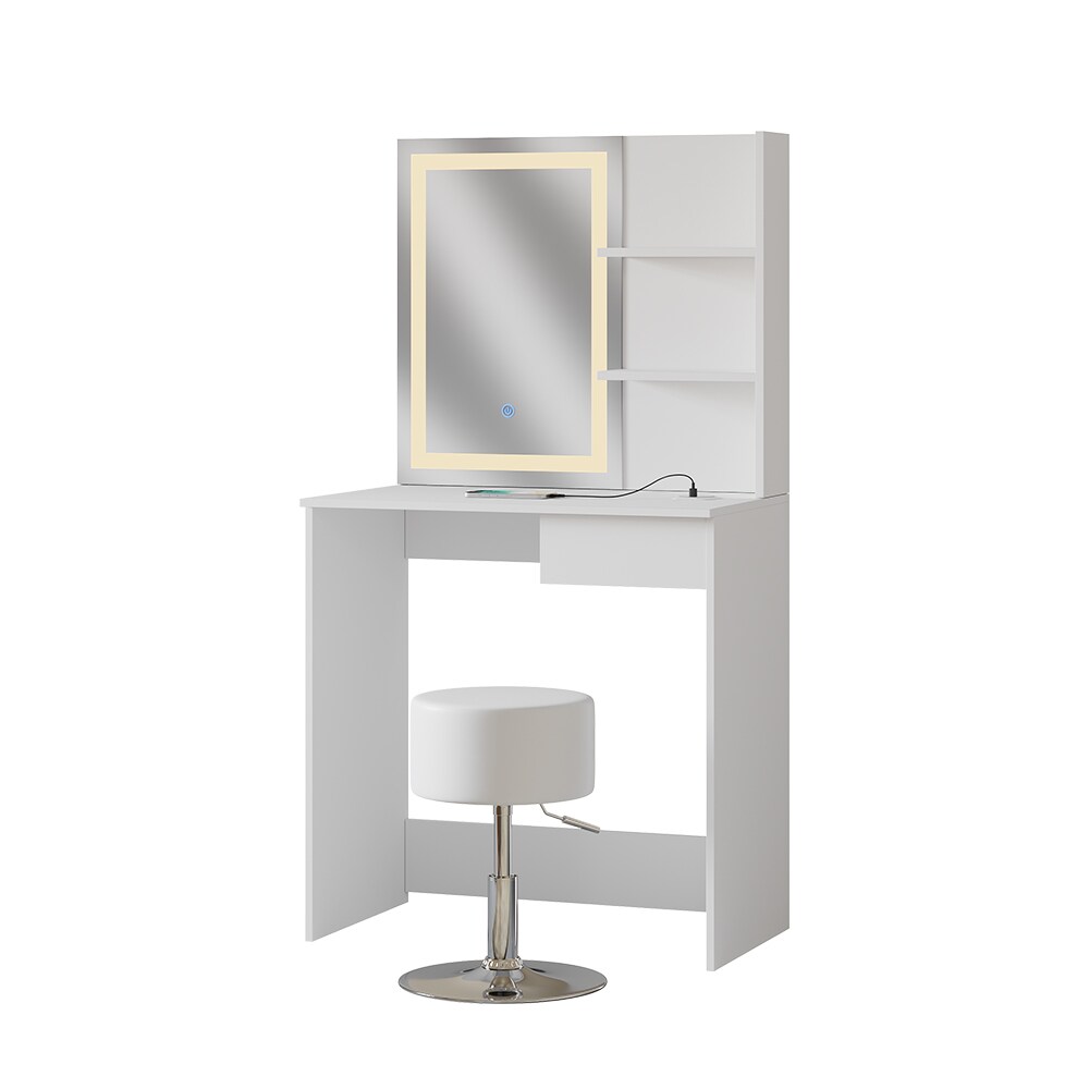 Vicco Schminktisch Dekos Weiß 75 cm mit LED-Spiegel QI-Ladestation und Hocker