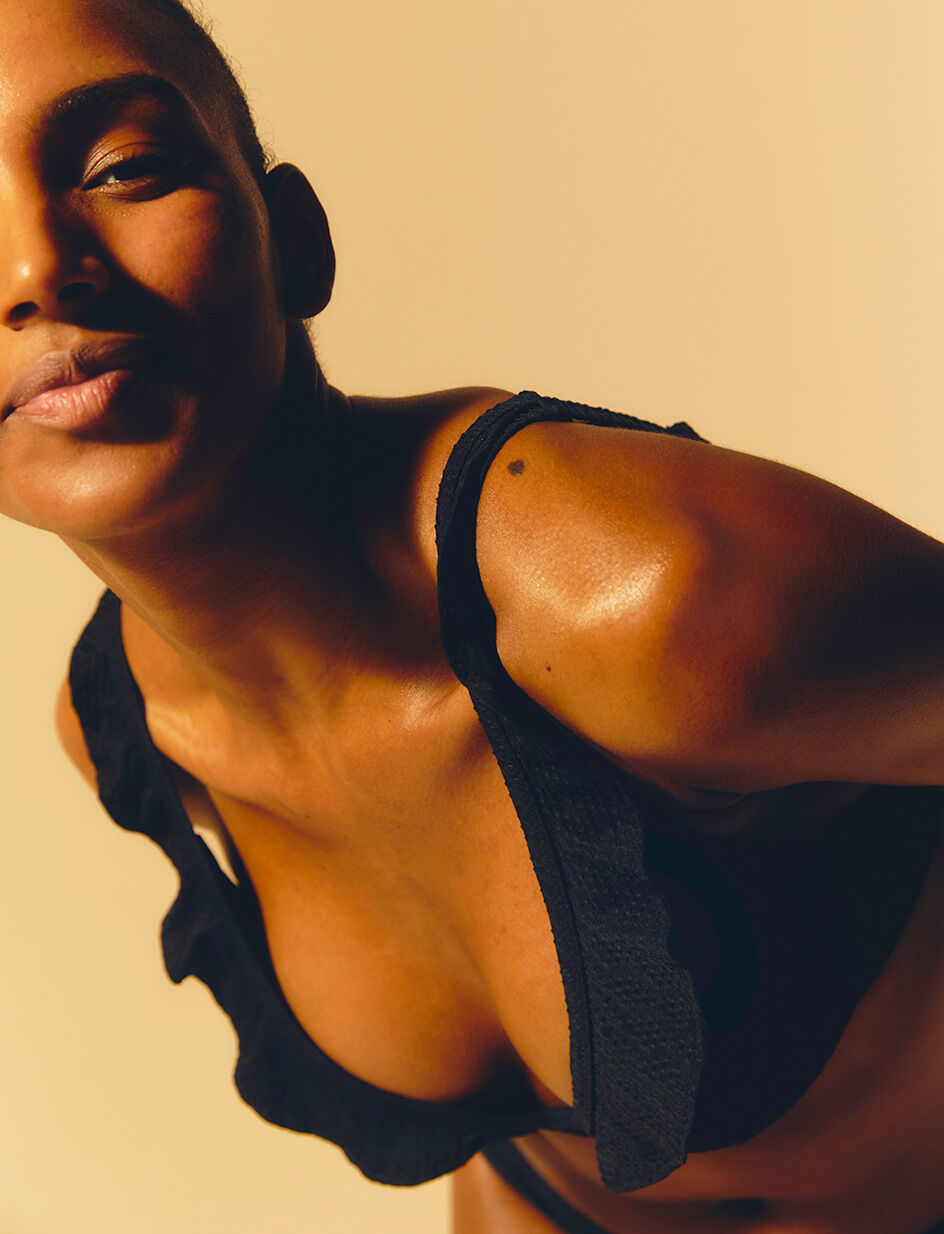 Haut de maillot de bain triangle sans armatures paddé - noir