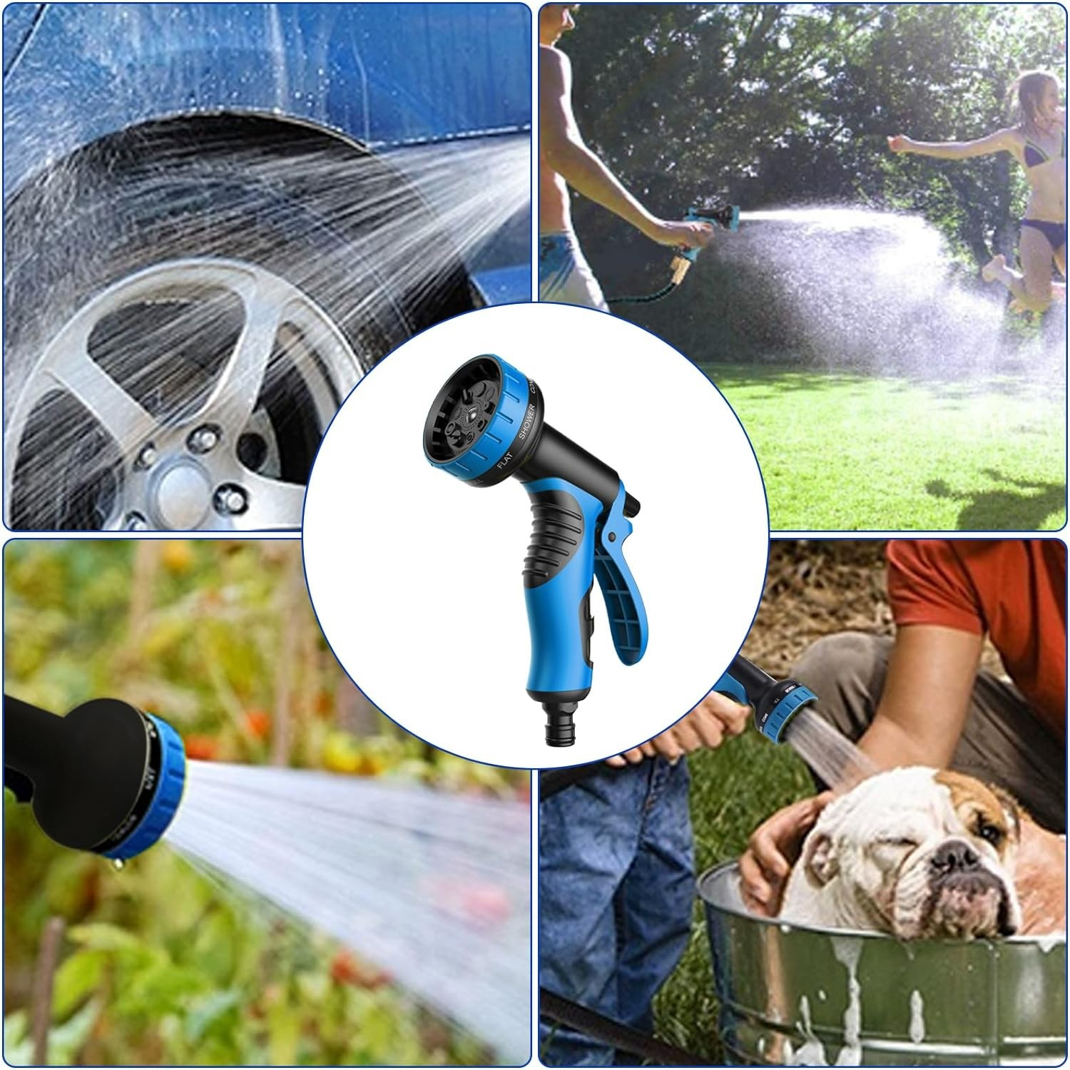 (4-tlg. Set) 30m Flexibler Gartenschlauch Dehnbarer Wasserschlauch mit Handbrause / Wasserhahn Adapter / Wandhalterung - Schwarz / Blau