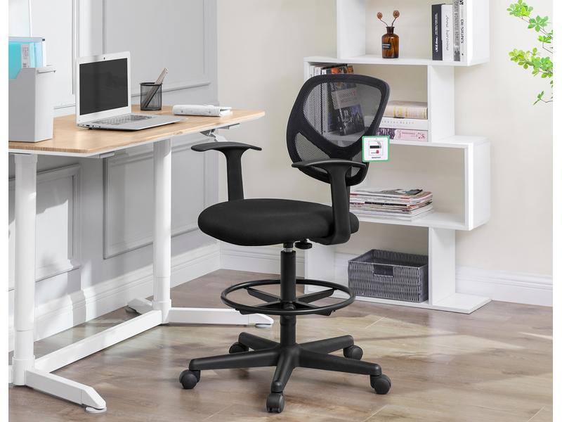 Songmics Bürostuhl mit Armlehnen und Fusskreuz, Schwarz Bequemer und ergonomischer Schreibtischstuhl