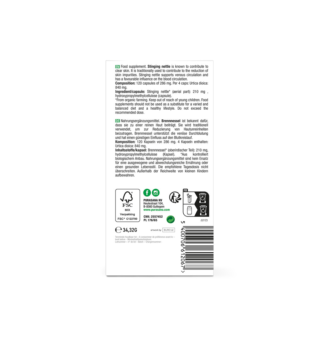 Purasana Brandnetel/Ortie Vegan Bio (120 vega capsules)