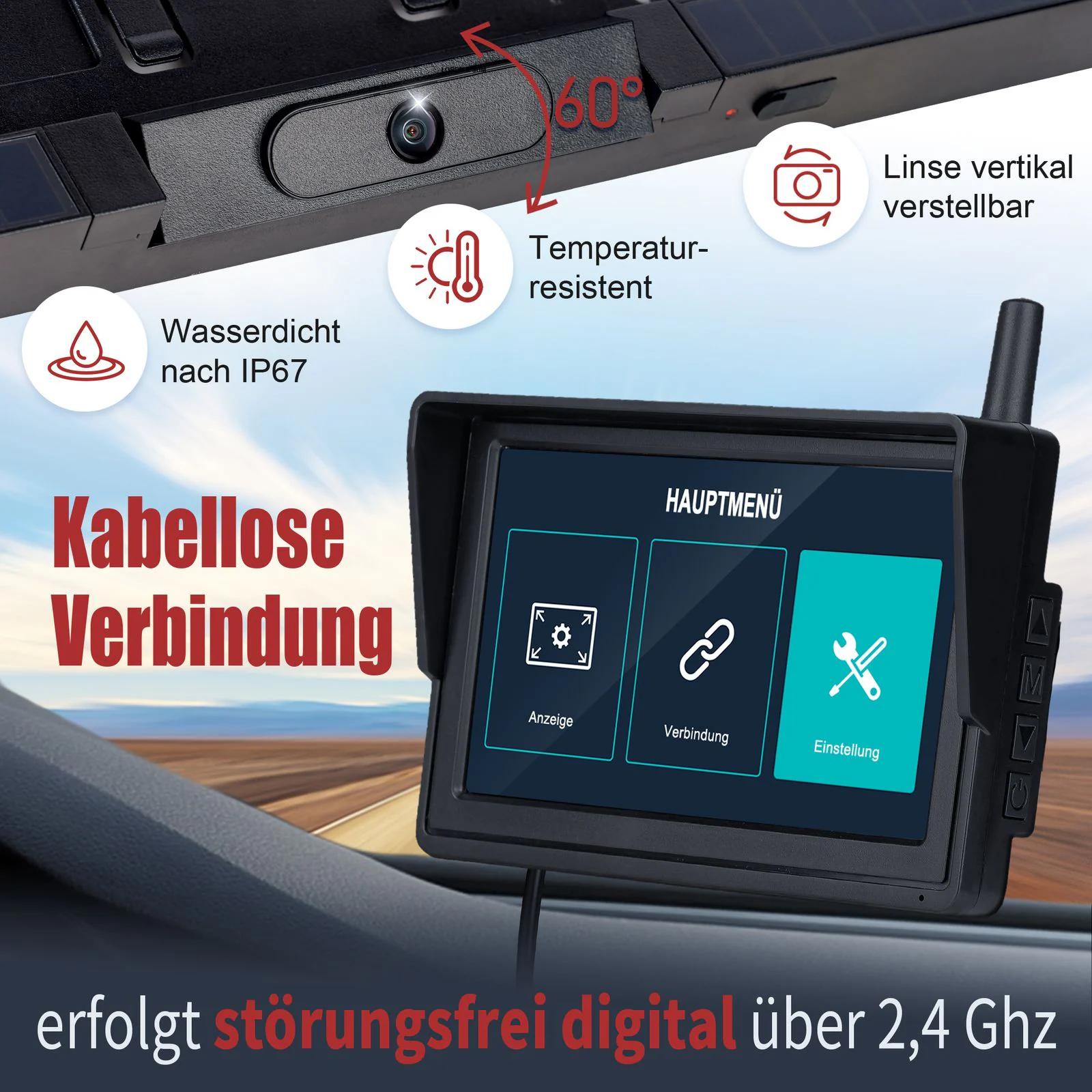 CARMATRIX Duo Solar Rückfahrsystem HD Rückfahrkamera im Nummernschild mit PDC Sensoren für Vorne und Hinten