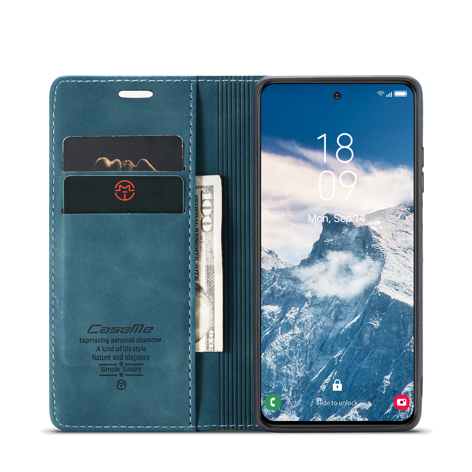Samsung Galaxy S24 FE Leder Tasche Flip Wallet Etui mit Kartenfächern - Blaugrün