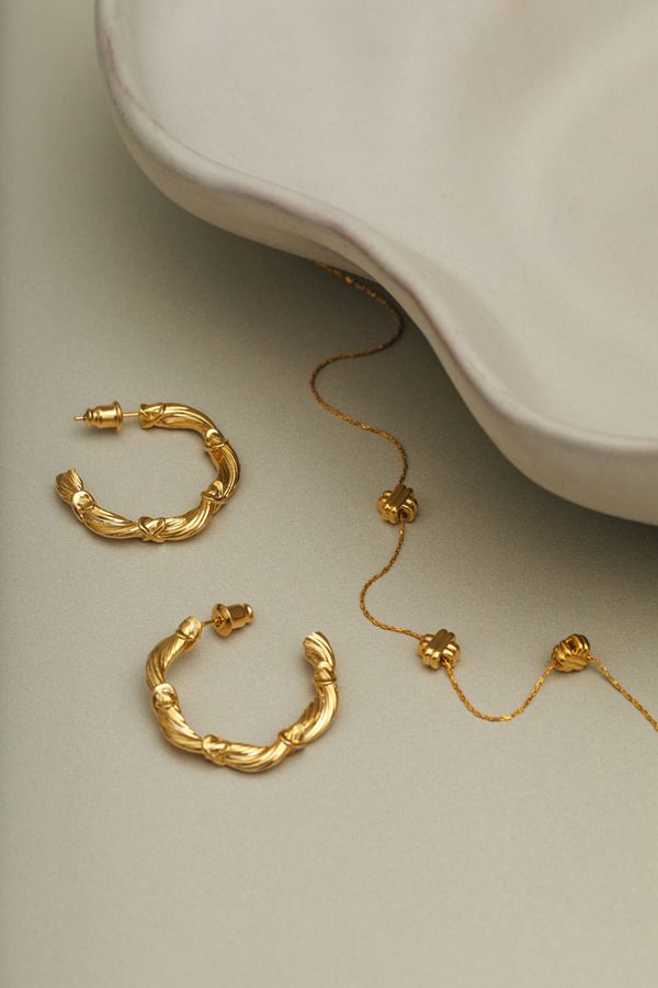 Orelia Jewellery Woven Twist & Cross Mid-Size Hoop Earrings