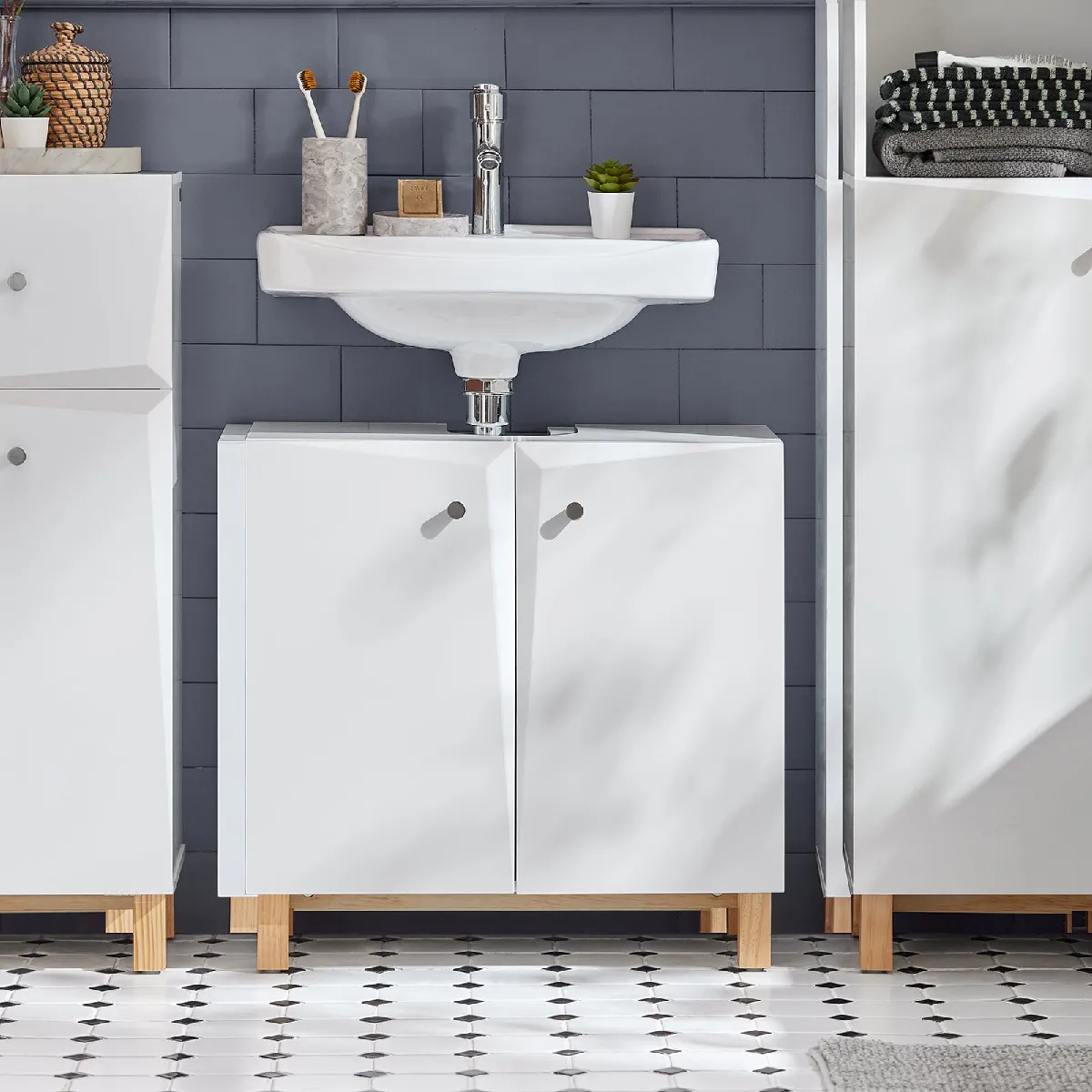 SoBuy BZR92-W Meuble Sous Lavabo Blanc