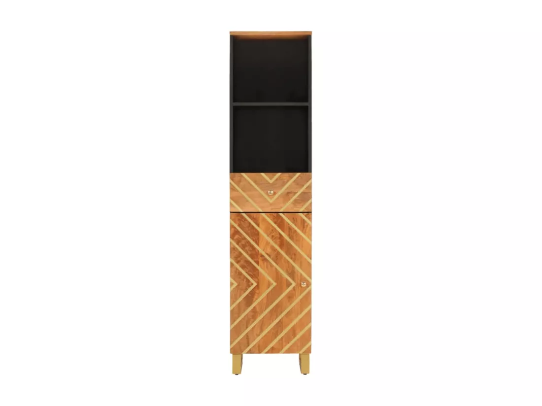 Armoire bain marron et noir 38x33,5x160 cm bois massif manguier