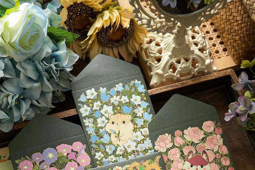 Schattige essentials - Set: Bloemenenvelop + Briefpapier (Diverse designs)
