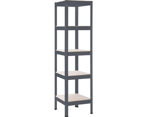 Robuuste stellingkast Schulte Cube, zwarte structuurlak, 180x45x45 cm, 5 houten legplanken, draagvermogen 1000 kg