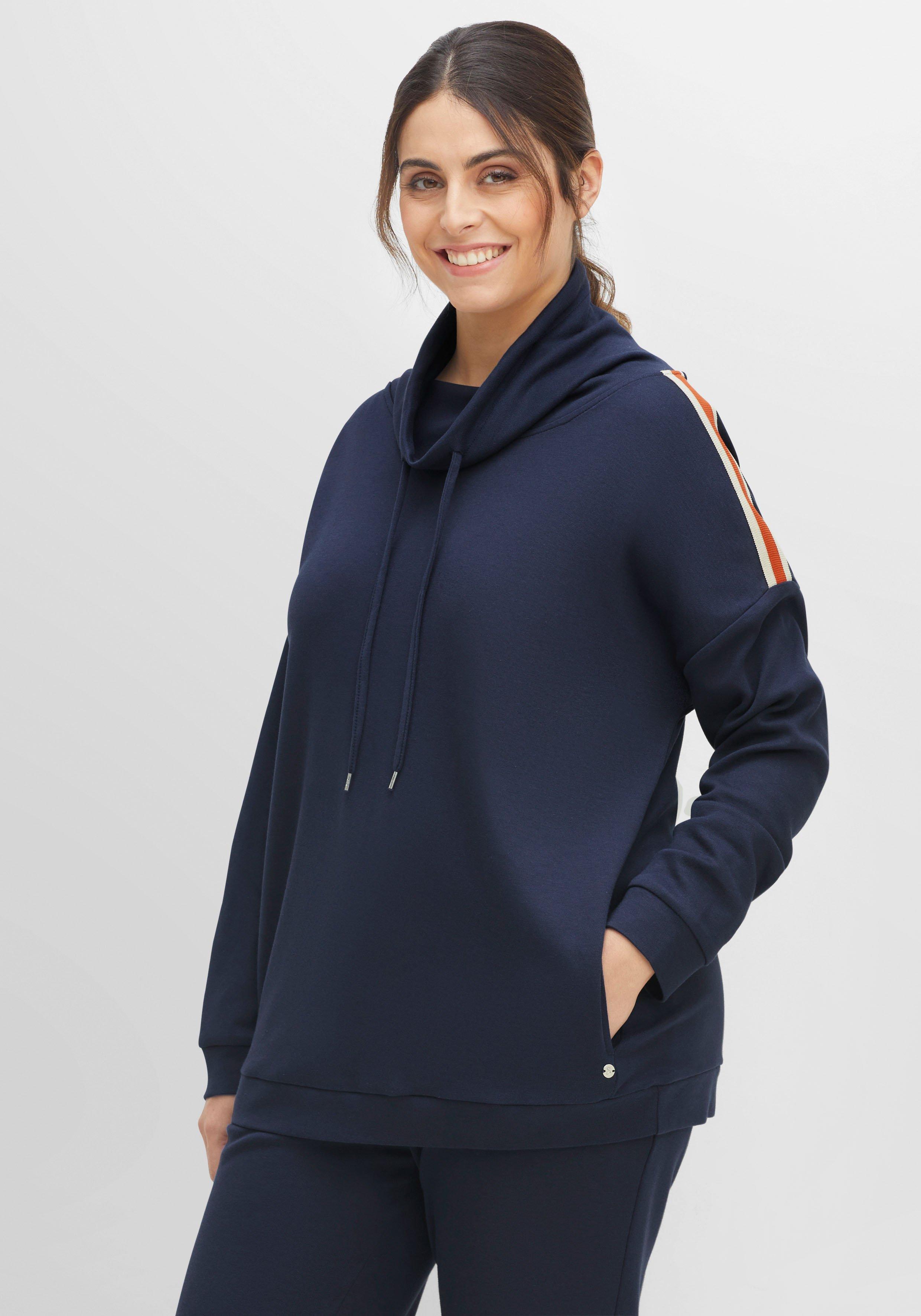 Relax-Sweatshirt mit Schalkragen und Kontraststreifen
