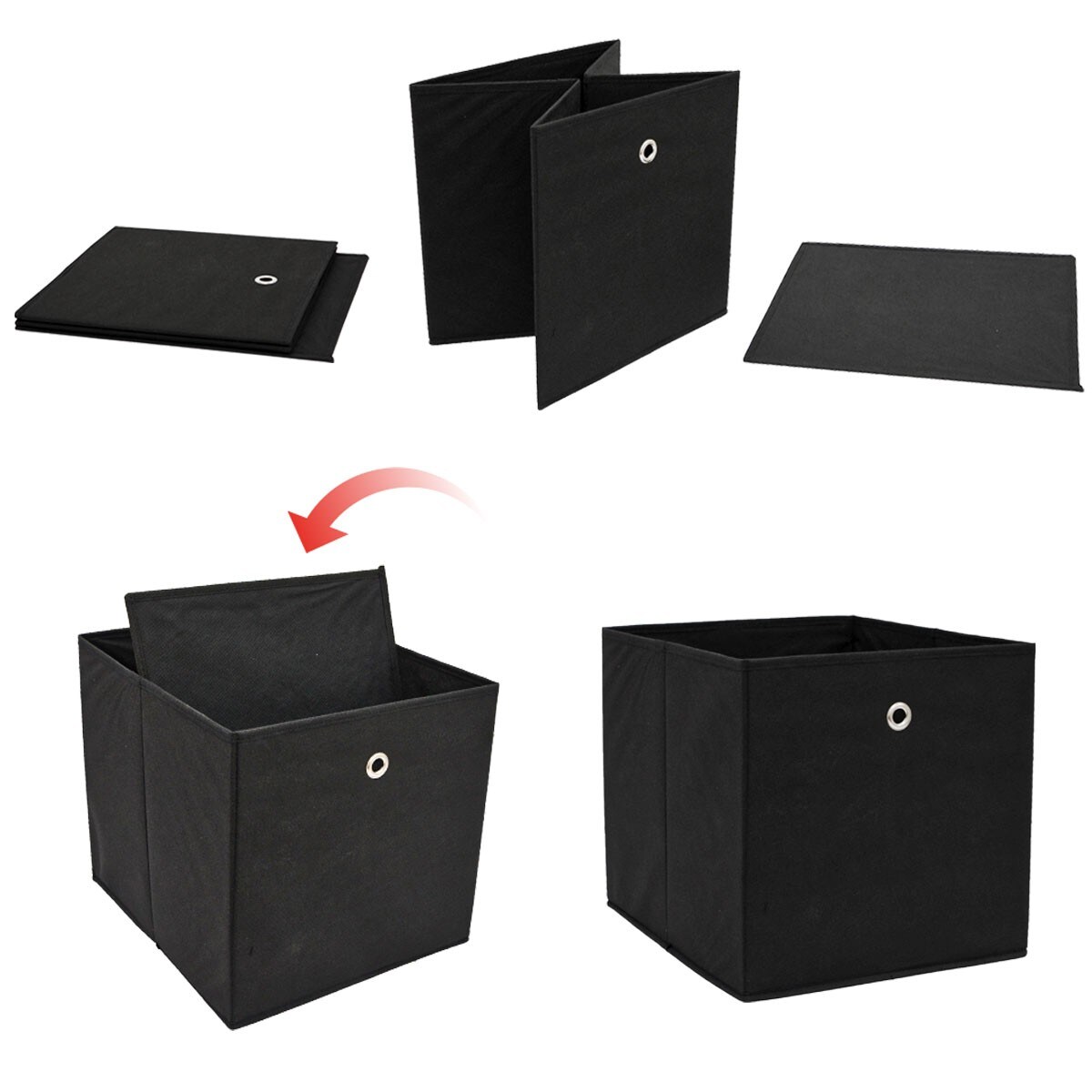 4er Set Aufbewahrungsbox für Kallax Regal 33x38x33 mit Öse Faltbox Schwarz