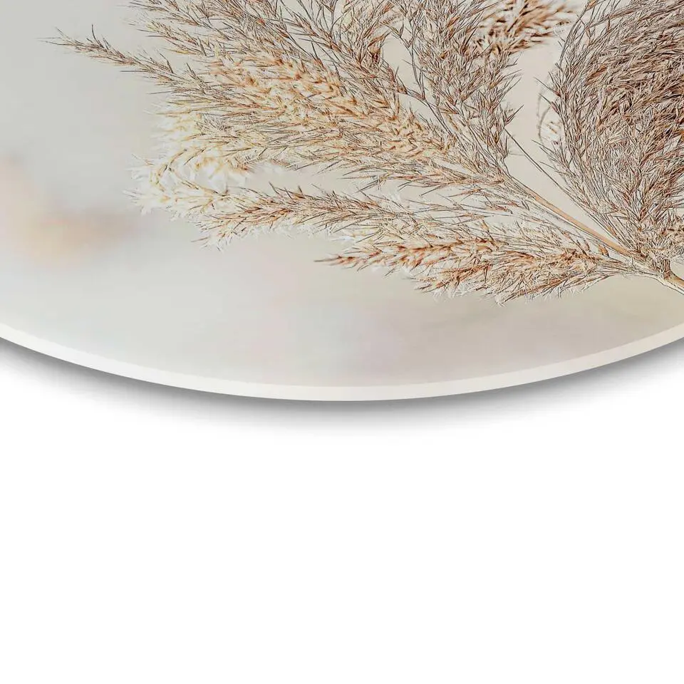 Glasschilderij Pluim in de wind - Ø 50cm - Beige