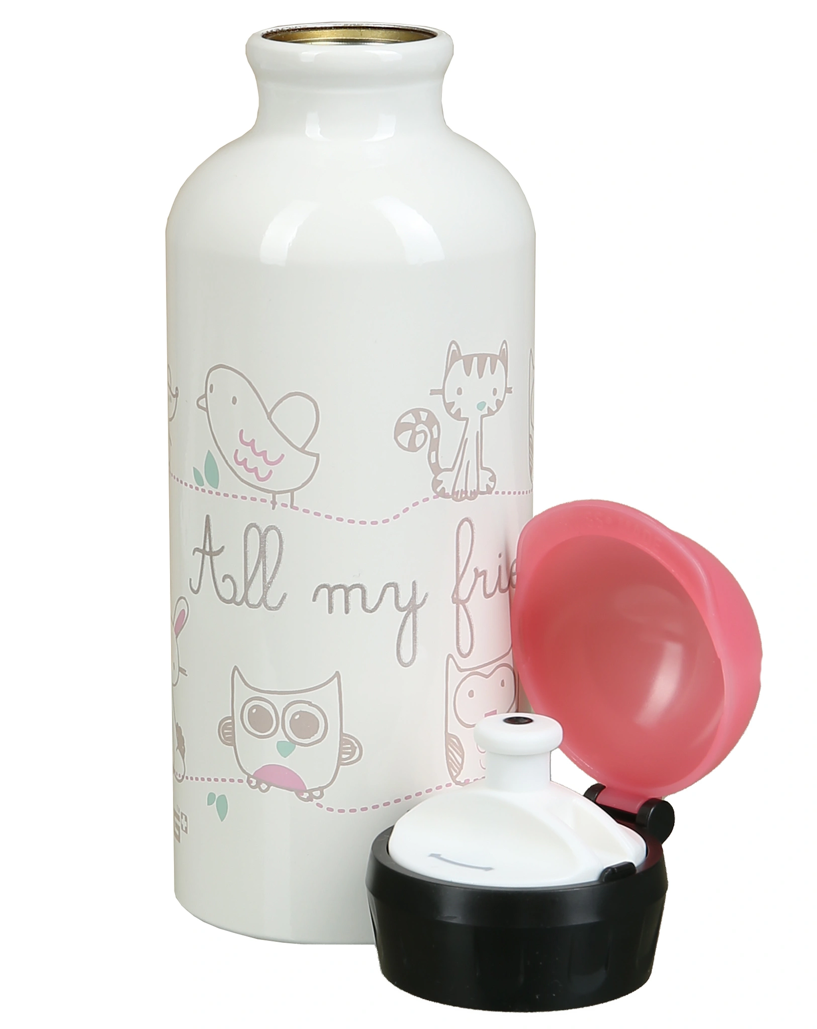 Aluminium-Trinkflasche ALL MY FRIENDS (0,4L) in weiß/pink