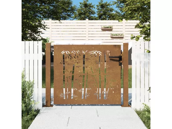 Portail de jardin 105x80 cm acier corten design de bambou