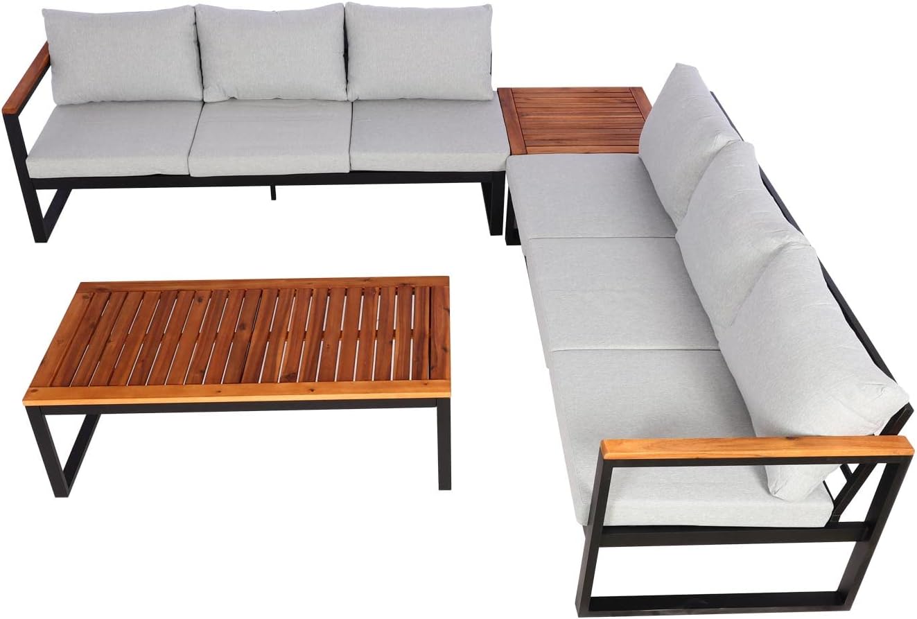 Mendler Garten-Garnitur HWC-L26, Gartenlounge Lounge-Set Sitzgruppe Sofa, Metall Akazie Holz MVG-Zertifiziert - hellgrau