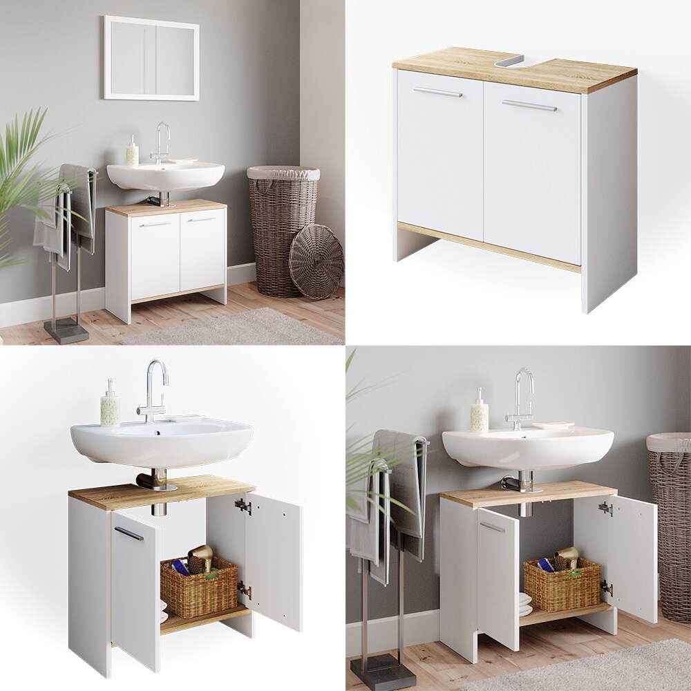 Vicco Waschtischunterschrank Badschrank Badezimmerschrank Elvio Weiß Sonoma Tür