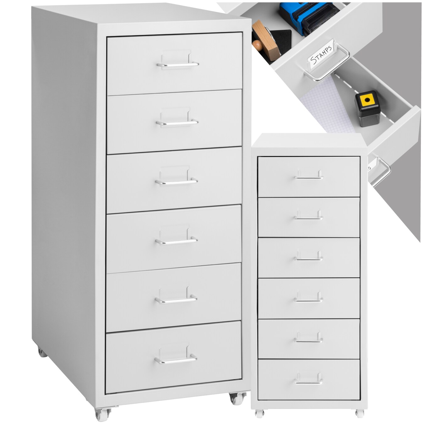 tectake® Rollcontainer, aus Stahl, 4 leichtgängige Rollen, einfache Montage, 41 x 28 x 69 cm