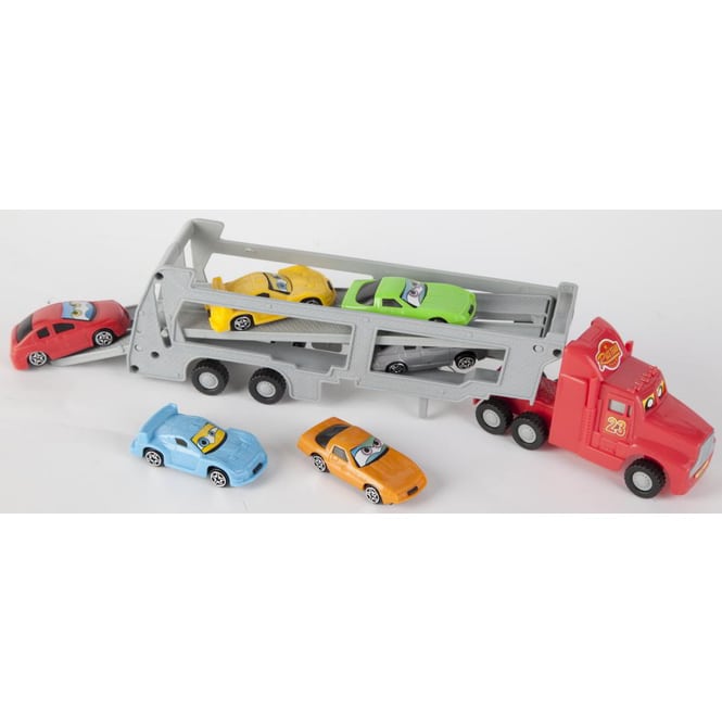 Autotransporter mit Freilauf - inkl. 6 Fahrzeuge - 32x9x5 cm - 1 Stück